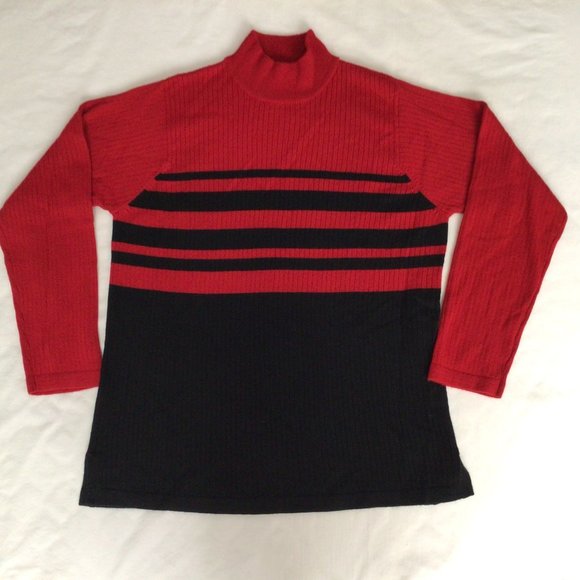 Jennifer Moore Petites - Long sleeve, red and black striped mock turtleneck - Picture 3 of 5